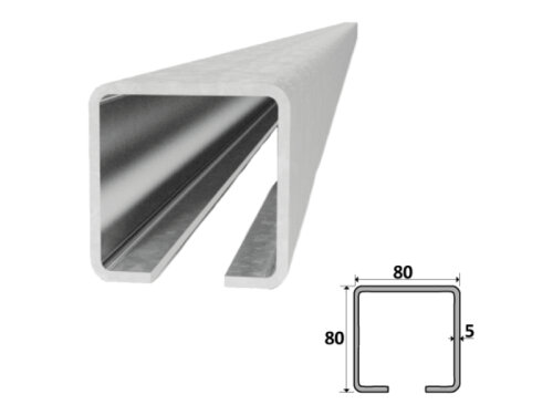 C80Z - pozinkovaný nosný velký C-profil 80x80x5 mm pro samonosné posuvné brány, délka 1m